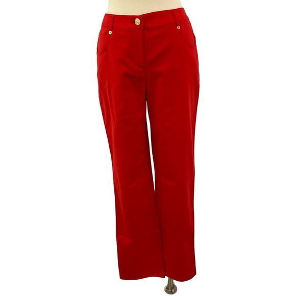 St. John High Rise Straight Leg Stretch Pants in Red | Size 4 - Picture 1 of 8